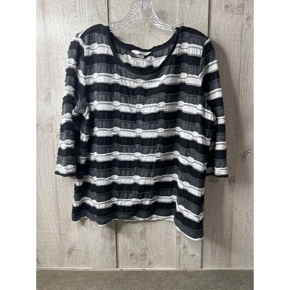Christopher & Banks Womens Black & White Striped Knit Sweater Top Large